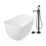 Kingston Brass 51" Solid Surface Oval Single Slipper Freestanding Tub with Faucet Combo and Drain, Matte Black - KRTSS5130130AL