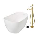 Kingston Brass 51" Solid Surface Oval Single Slipper Freestanding Tub with Faucet Combo and Drain, Brushed Brass - KRTSS5130137AL