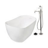 Kingston Brass 51" Solid Surface Oval Single Slipper Freestanding Tub with Faucet Combo and Drain, Polished Nickel - KRTSS5130136AL