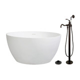Kingston Brass 45" Solid Surface Round Double Ended Freestanding Tub with Faucet Combo and Drain, Oil Rubbed Bronze - KRTRO4545135AL