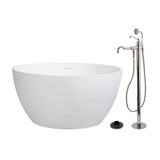 Kingston Brass 45" Solid Surface Round Double Ended Freestanding Tub with Faucet Combo and Drain, Polished Nickel - KRTRO4545136AL