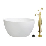 Kingston Brass 45" Solid Surface Round Double Ended Freestanding Tub with Faucet Combo and Drain, Polished Brass - KRTRO4545132AL