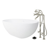 Kingston Brass 65" Solid Surface Oval Double Ended Freestanding Tub with Faucet Combo and Drain, Polished Nickel - KRTRS6531266K6