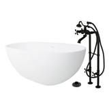 Kingston Brass 65" Solid Surface Oval Double Ended Freestanding Tub with Faucet Combo and Drain, Matte Black - KRTRS6531266K0
