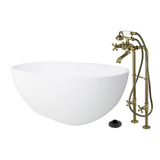 Kingston Brass 65" Solid Surface Oval Double Ended Freestanding Tub with Faucet Combo and Drain, Antique Brass - KRTRS6531266K3