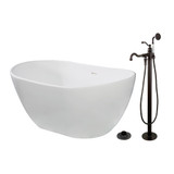 Kingston Brass 57" Solid Surface Oval Double Slipper Freestanding Tub with Faucet Combo and Drain, Oil Rubbed Bronze - KRTRS5732135AL