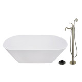 Kingston Brass 67" Solid Surface Oval Double Ended Freestanding Tub with Faucet Combo and Drain, Brushed Nickel - KRTRS6731138AL