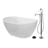 Kingston Brass 57" Solid Surface Oval Double Slipper Freestanding Tub with Faucet Combo and Drain, Polished Nickel - KRTRS5732136AL