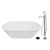Kingston Brass 67" Solid Surface Oval Double Ended Freestanding Tub with Faucet Combo and Drain, Polished Nickel - KRTRS6731136AL