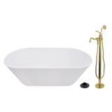 Kingston Brass 67" Solid Surface Oval Double Ended Freestanding Tub with Faucet Combo and Drain, Polished Brass - KRTRS6731132AL