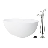 Kingston Brass 65" Solid Surface Oval Double Ended Freestanding Tub with Faucet Combo and Drain, Polished Chrome - KRTRS6531131AL