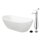 Kingston Brass 72" Solid Surface Oval Double Ended Freestanding Tub with Faucet Combo and Drain, Polished Chrome - KRTRS7232131AL
