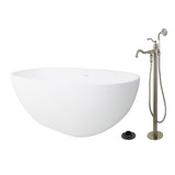 Kingston Brass 65" Solid Surface Oval Double Ended Freestanding Tub with Faucet Combo and Drain, Brushed Nickel - KRTRS6531138AL
