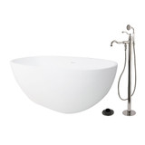 Kingston Brass 65" Solid Surface Oval Double Ended Freestanding Tub with Faucet Combo and Drain, Polished Nickel - KRTRS6531136AL