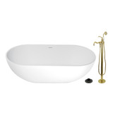 Kingston Brass 70" Solid Surface Oval Double Ended Freestanding Tub with Faucet Combo and Drain, Polished Brass - KRTRS7035132AL