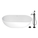 Kingston Brass 70" Solid Surface Oval Double Ended Freestanding Tub with Faucet Combo and Drain, Matte Black - KRTRS7035130AL
