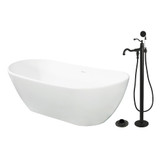 Kingston Brass 72" Solid Surface Oval Double Ended Freestanding Tub with Faucet Combo and Drain, Matte Black - KRTRS7232130AL