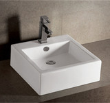 Whitehaus WHKN4051 18 1/2" Isabella Square Wall Mount Sink With Overflow - Single Faucet Hole & Rear Center Drain - White