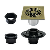 Kingston Brass Watercourse 4" Brass Square Grid Shower Drain with Flange, Antique Brass - BSFK4272AB