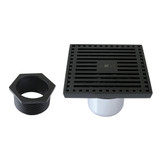 Kingston Brass Watercourse 4" Brass Square Grid Shower Drain with Flange and Hair Trap, Matte Black - BSF4464MB