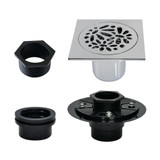 Kingston Brass Watercourse 4" Brass Square Grid Shower Drain with Flange, Polished Chrome - BSFK6360C