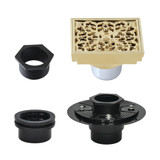 Kingston Brass Watercourse 4" Brass Square Grid Shower Drain with Flange, Polished Brass - BSFK9771PB