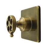 Kingston Brass Wendell Single-Handle Six-Way Diverter Valve with Knurled Handle and Square Trim Kit, Antique Brass - KS4043RKZ