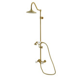 Kingston Brass Kingston Wall Mount Rain Drop Shower System with Hand Shower, Brushed Brass - CCK3667PX