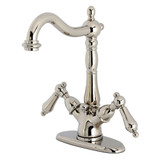 Kingston Brass Heritage Double-Handle 4" Centerset Bathroom Faucet with Brass Pop-Up, Polished Nickel - KS1436AL