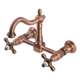 Kingston Brass Heritage Two-Handle Wall Mount Bridge Kitchen Faucet, Antique Copper - KS126AXAC
