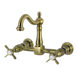 Kingston Brass Essex Two-Handle Wall Mount Bridge Kitchen Faucet, Antique Brass - KS1263BEX