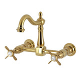Kingston Brass Essex Two-Handle Wall Mount Bridge Kitchen Faucet, Brushed Brass - KS1267BEX