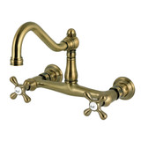 Kingston Brass Vintage Double-Handle Wall Mount Bathroom Faucet, Antique Brass - KS3243AX