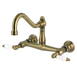 Kingston Brass Vintage Double-Handle Wall Mount Bathroom Faucet, Antique Brass - KS3243PL
