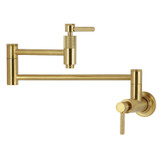 Kingston Brass Convergent Wall Mount Pot Filler Faucet with Knurled Handle, Brushed Brass - KS8107KNL
