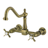 Kingston Brass Essex Two-Handle Wall Mount Bridge Kitchen Faucet, Antique Brass - KS1243BEX