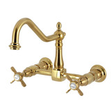 Kingston Brass Essex Two-Handle Wall Mount Bridge Kitchen Faucet, Brushed Brass - KS1247BEX