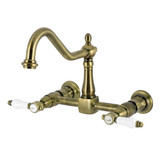 Kingston Brass Bel-Air Two-Handle Wall Mount Bridge Kitchen Faucet, Antique Brass - KS1243BPL