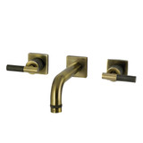 Kingston Brass Convergent Double-Handle Wall Mount Bathroom Faucet with Knurled Handle, Antique Brass - KS6123KNL
