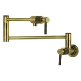 Kingston Brass Convergent Wall Mount Pot Filler Faucet with Knurled Handle, Antique Brass - KS4103KNL