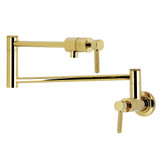 Kingston Brass Convergent Wall Mount Pot Filler Faucet with Knurled Handle, Polished Brass - KS4102KNL