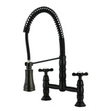 Kingston Brass Essex Double-Handle Deck-Mount Pre-Rinse Bridge Kitchen Faucet, Matte Black - GS1270BEX