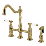 Kingston Brass Bel-Air Bridge Kitchen Faucet with Brass Sprayer, Brushed Brass - KS1277BPLBS