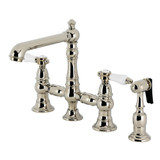 Kingston Brass Bel-Air Bridge Kitchen Faucet with Brass Sprayer, Polished Nickel - KS7276BPLBS