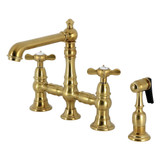 Kingston Brass Essex Bridge Kitchen Faucet with Brass Sprayer, Brushed Brass - KS7277BEXBS