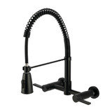 Kingston Brass Continental Double-Handle Wall-Mount Pre-Rinse Bridge Kitchen Faucet, Matte Black - GS8280CTL