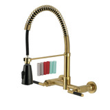 Kingston Brass Kaiser Double-Handle Wall-Mount Pre-Rinse Bridge Kitchen Faucet, Brushed Brass - GS8287CKL