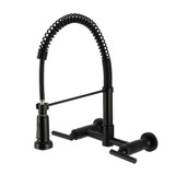 Kingston Brass Manhattan Double-Handle Wall-Mount Pre-Rinse Bridge Kitchen Faucet, Matte Black - GS8180CML