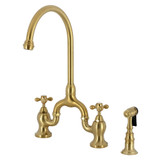 Kingston Brass English Country Bridge Kitchen Faucet with Brass Sprayer, Brushed Brass - KS7797AXBS