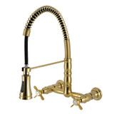 Kingston Brass Essex Double-Handle Wall-Mount Pre-Rinse Bridge Kitchen Faucet, Brushed Brass - GS1247BEX